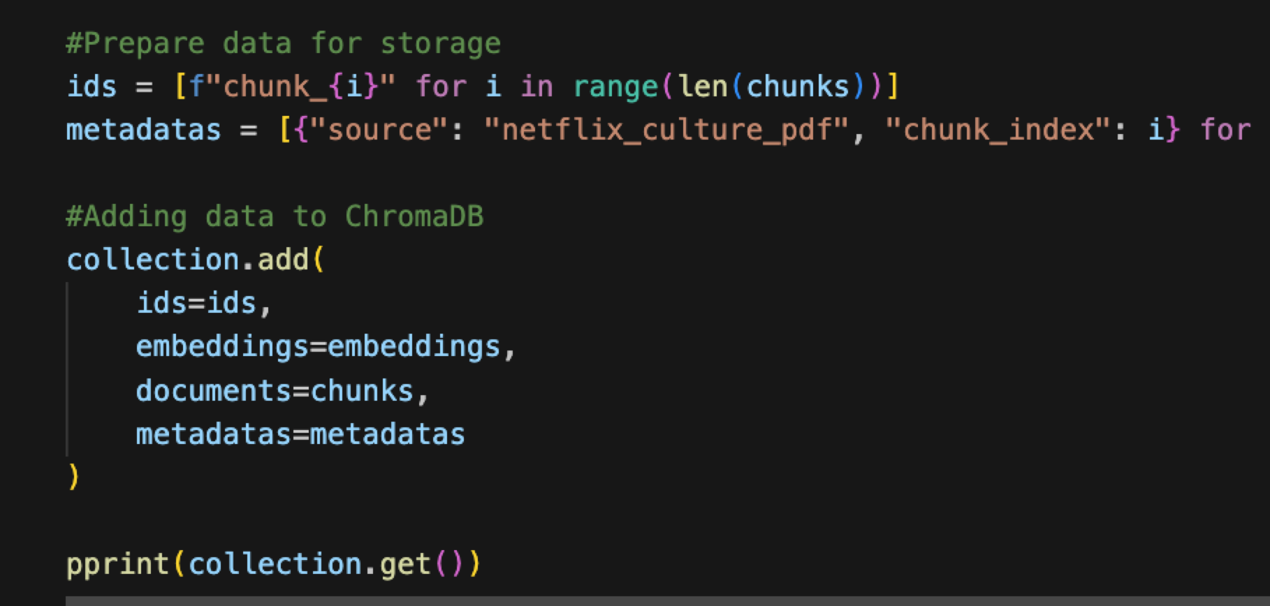 ChromaDB data storage code