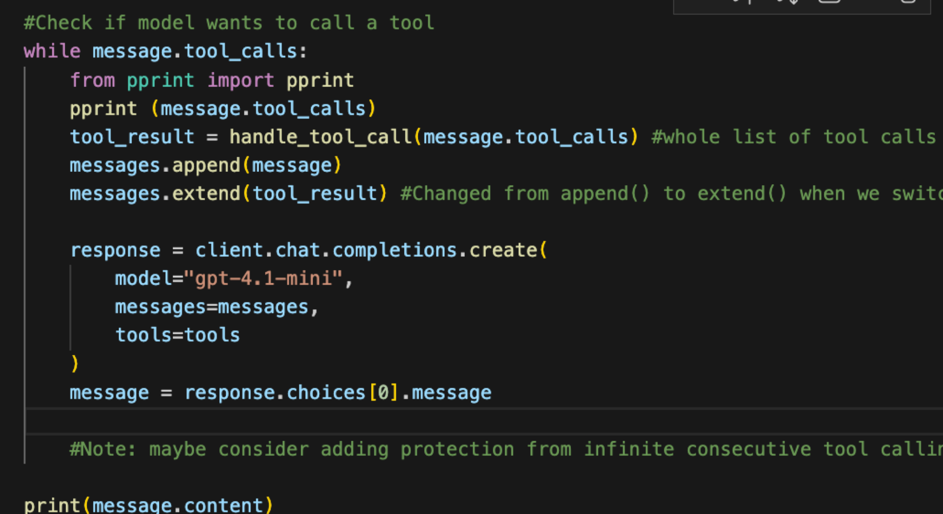 Agentic loop with tool calls